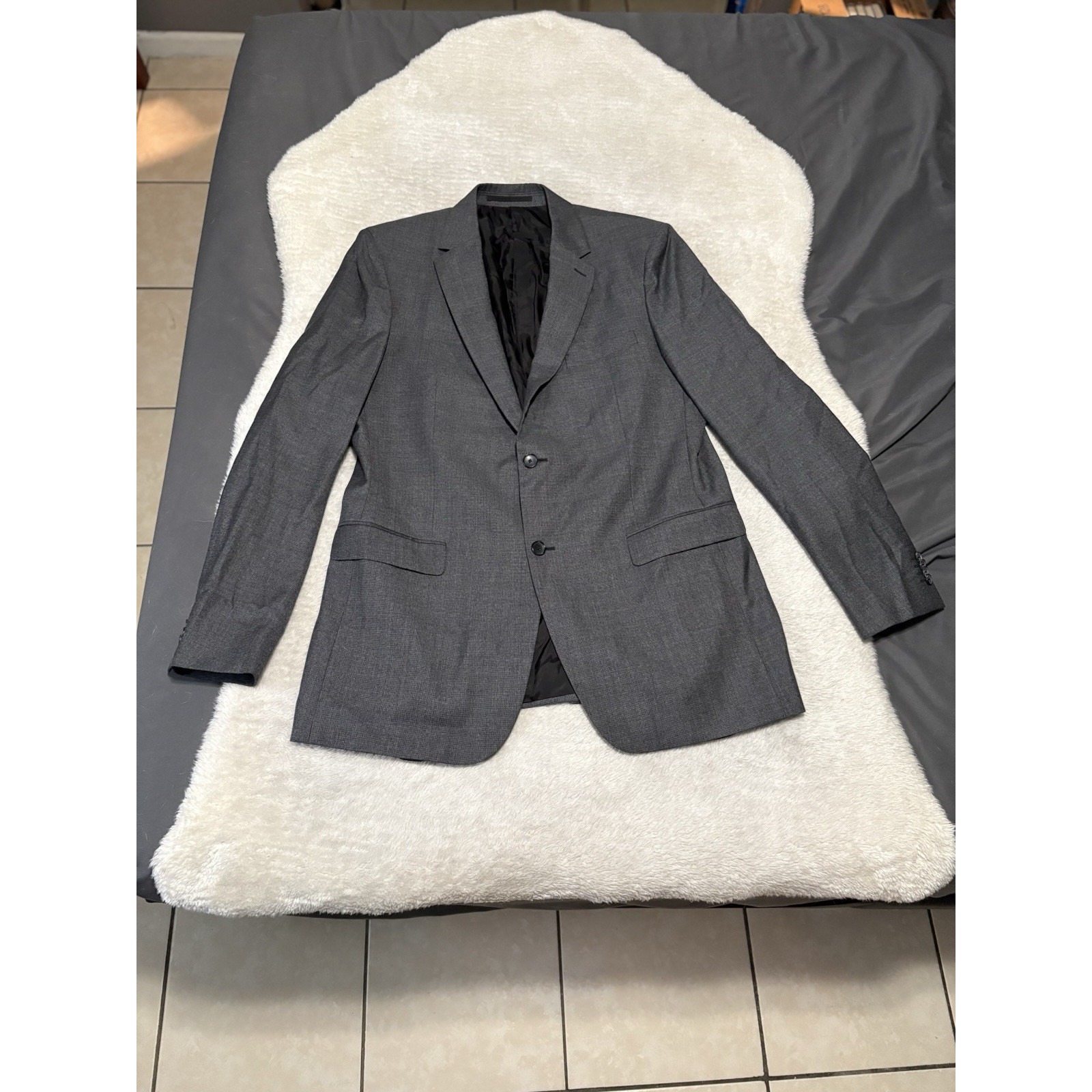 Theory Mens Black Gray Wool Blazer Sport Jacket Size 44l 2 Button